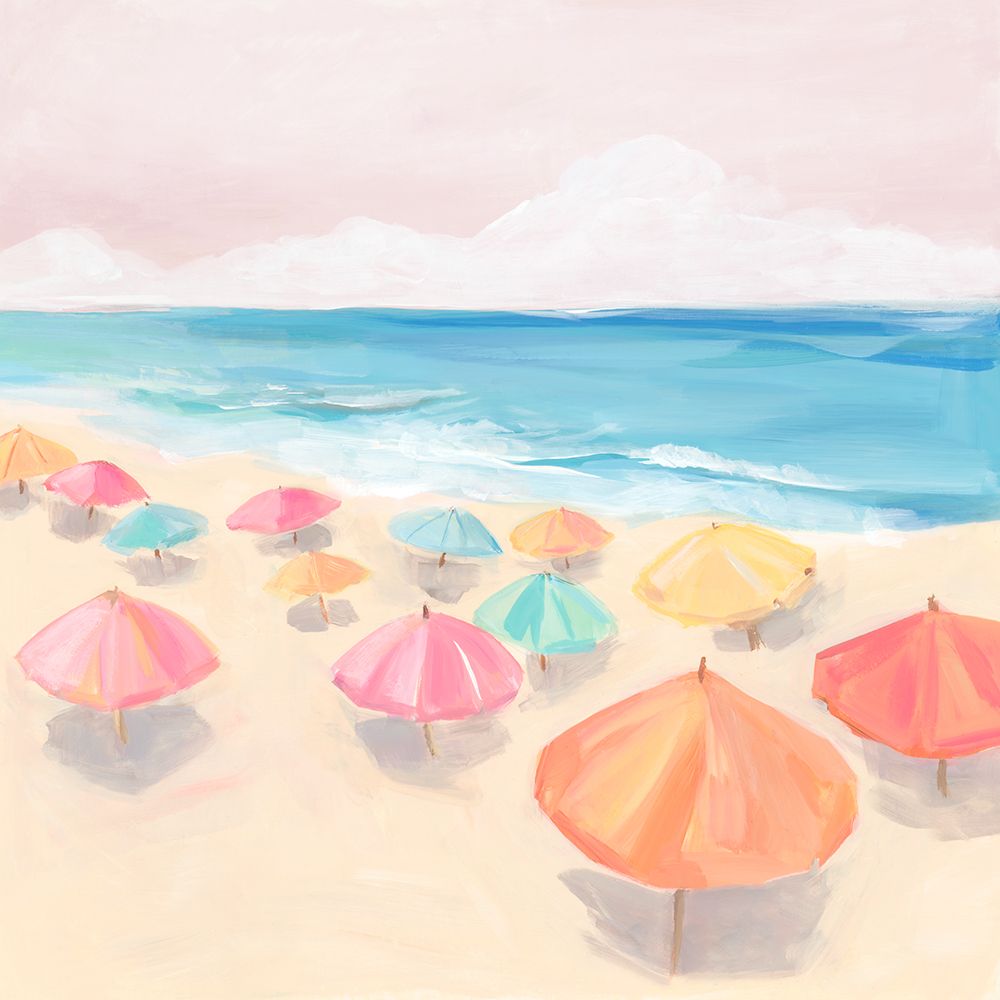 Colorful Umbrellas by the Sea art print by Hannah Dawson for $57.95 CAD