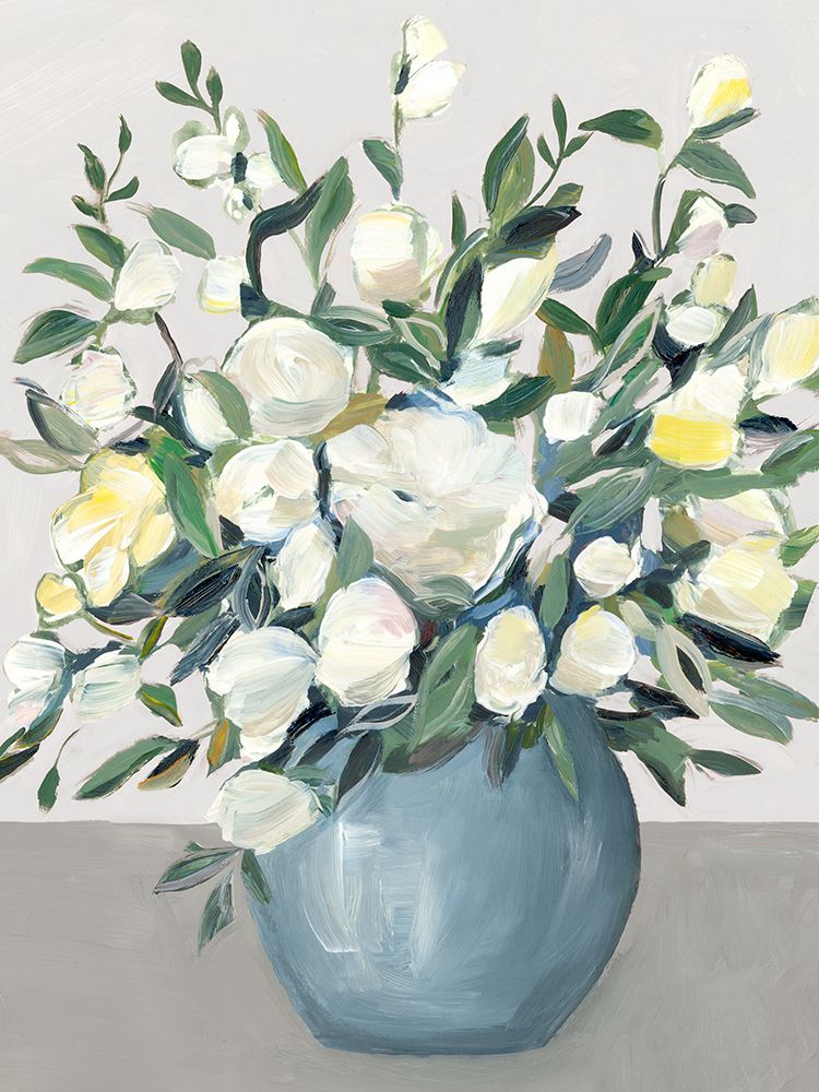 White Blooms in Blue Vase art print by Hannah Dawson for $57.95 CAD