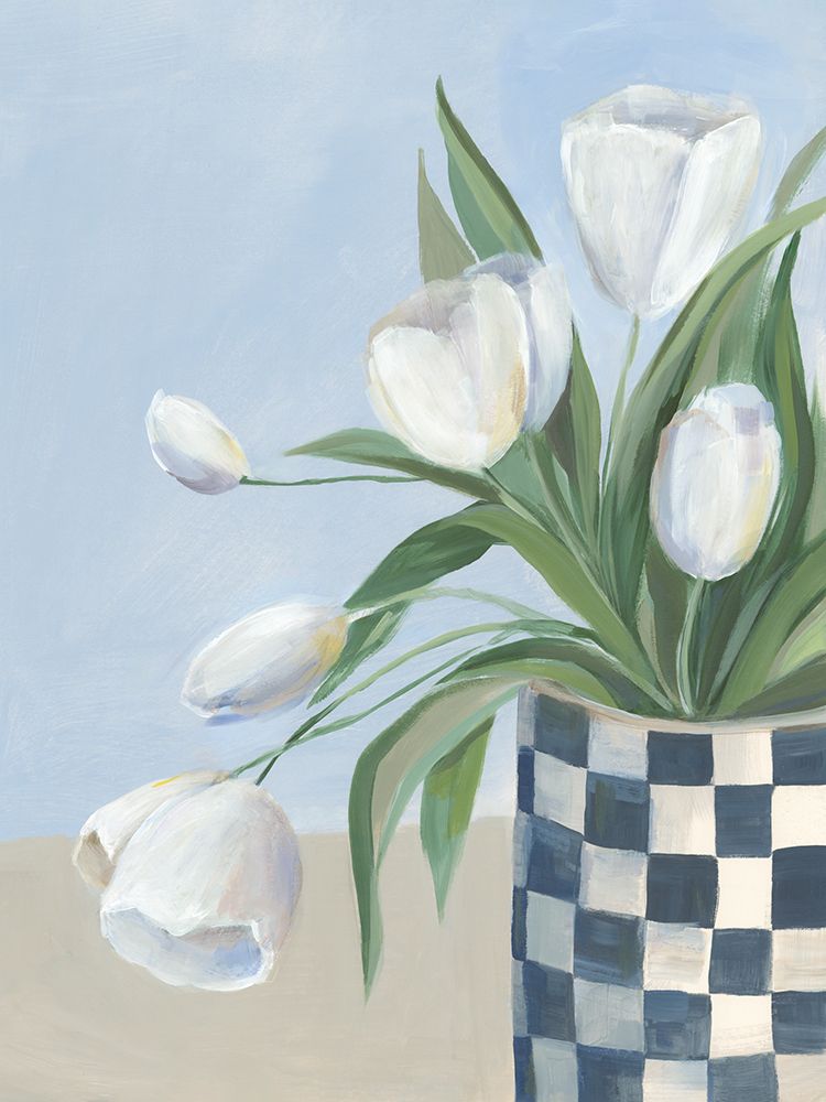 Checkered Vase with White Tulips art print by Hannah Dawson for $57.95 CAD