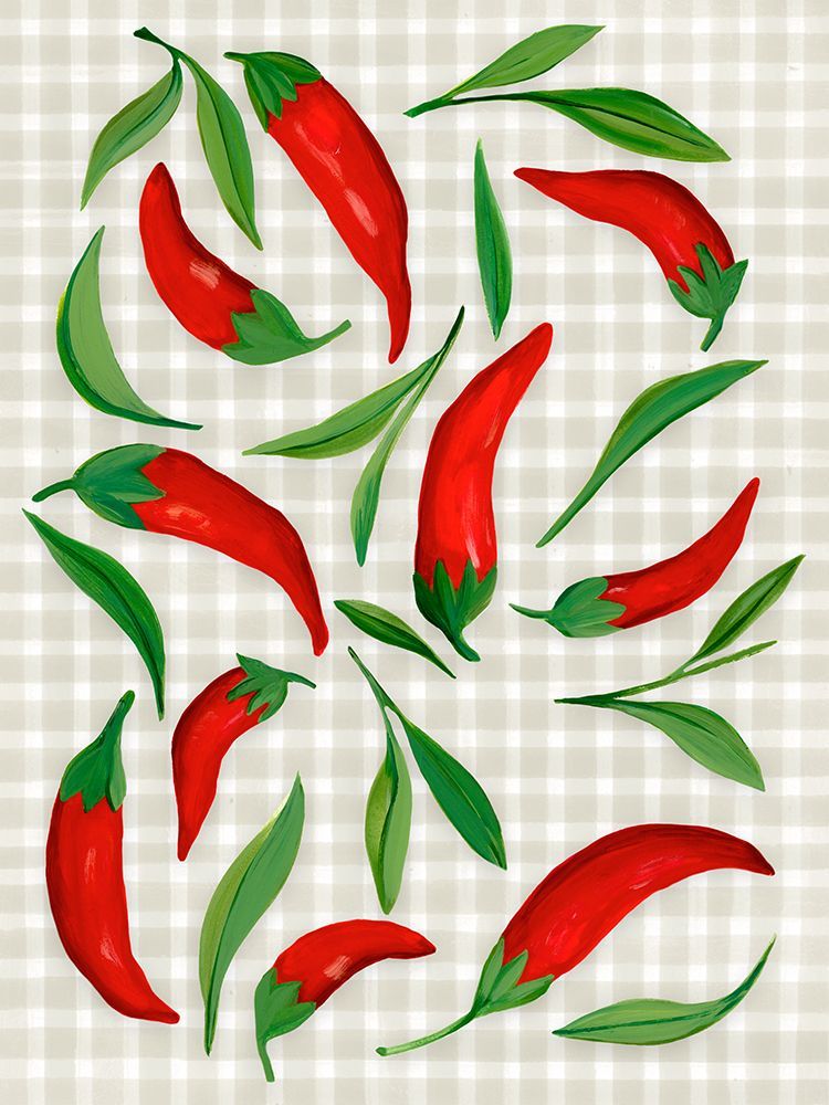 Chili Peppers on Checkered Tablecloth art print by Hannah Dawson for $57.95 CAD
