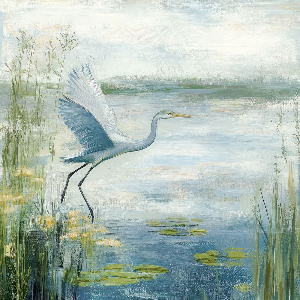 Heron Over Gentle Waters I art print by Elara Yasna for $57.95 CAD