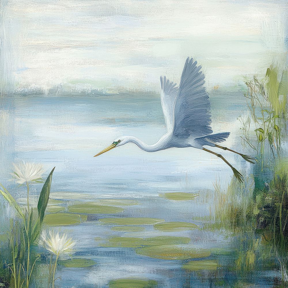 Heron Over Gentle Waters II art print by Elara Yasna for $57.95 CAD