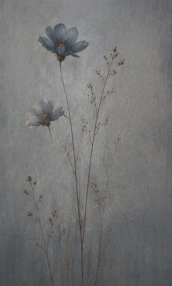 Tall Blooms on Textured Canvas Blue art print by Elara Yasna for $57.95 CAD