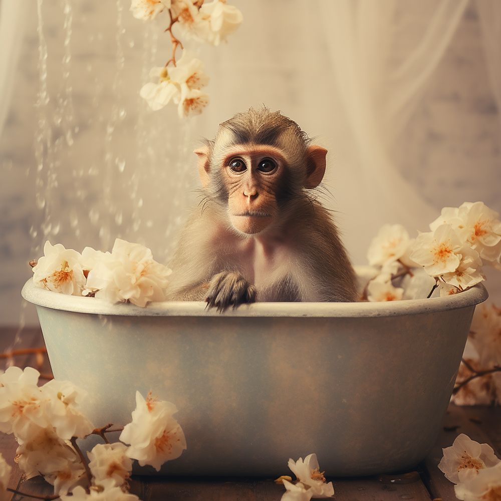 Playful Monkey Bath art print by Lazar Studio for $57.95 CAD