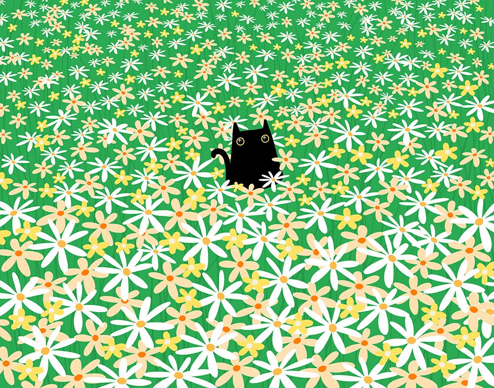 Black Cat in Flower Field art print by Gabriela Avila for $57.95 CAD