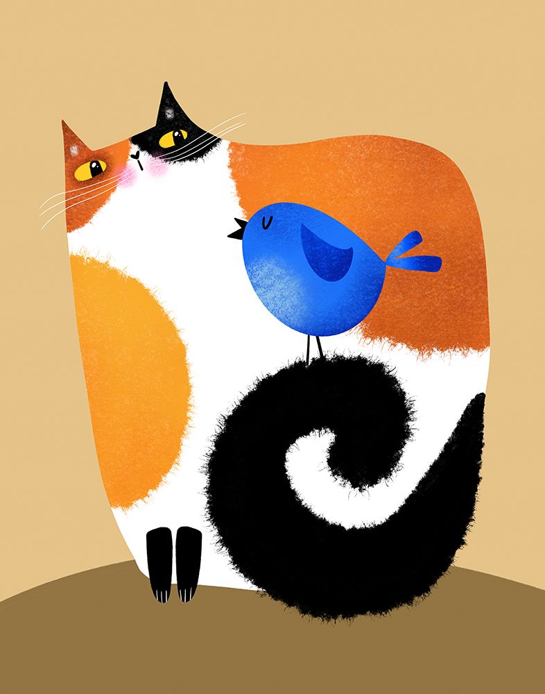 Calico Cat and Bluebird art print by Gabriela Avila for $57.95 CAD