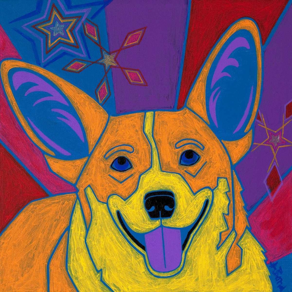 Joyful Corgi art print by Angela Bond for $57.95 CAD