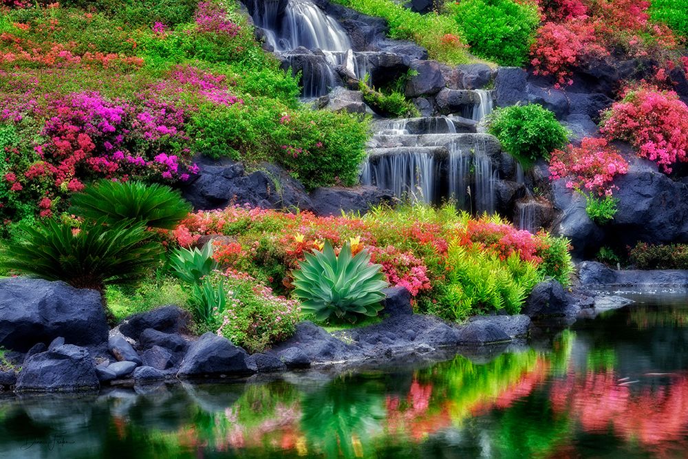 Waterfalls and Flower Garden art print by Dennis Frates for $57.95 CAD