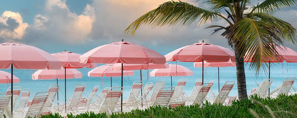 Pink Beach Umbrellas With Chairs art print by Dennis Frates for $57.95 CAD