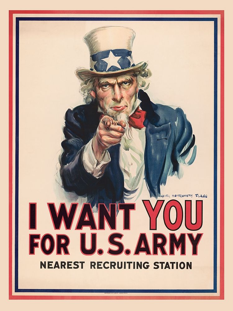 Uncle Sam, I Want You for the U.S. Army, 1917 art print by James Montgomery Flagg for $57.95 CAD