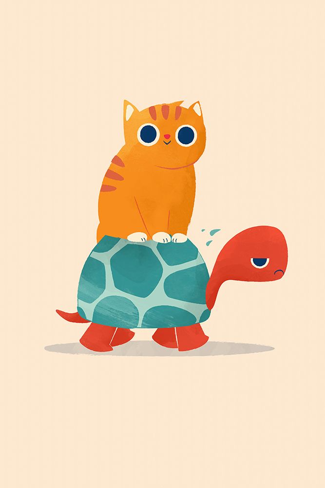 Fat Cat Rides Turtle art print by Jay Fleck for $57.95 CAD