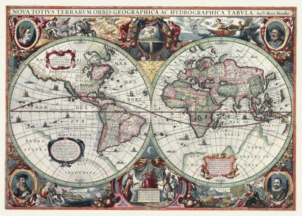 Nova Totius Terrarum Orbis Tabula art print by Hendrik Hondius for $57.95 CAD