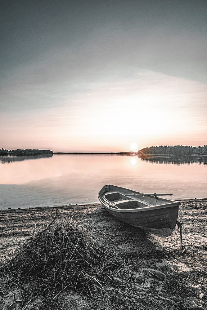 Boat on Shore at Sunset art print by Incado for $57.95 CAD