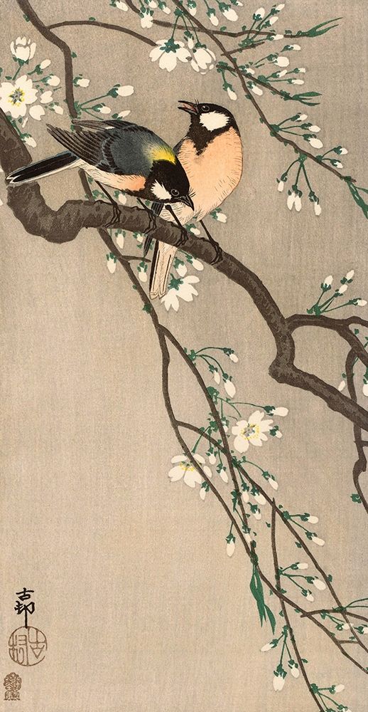 Songbirds on Cherry Branch, 1900-1910 art print by Ohara Koson for $57.95 CAD