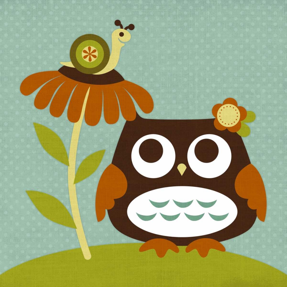Owl Looking at Snail art print by Nancy Lee for $57.95 CAD