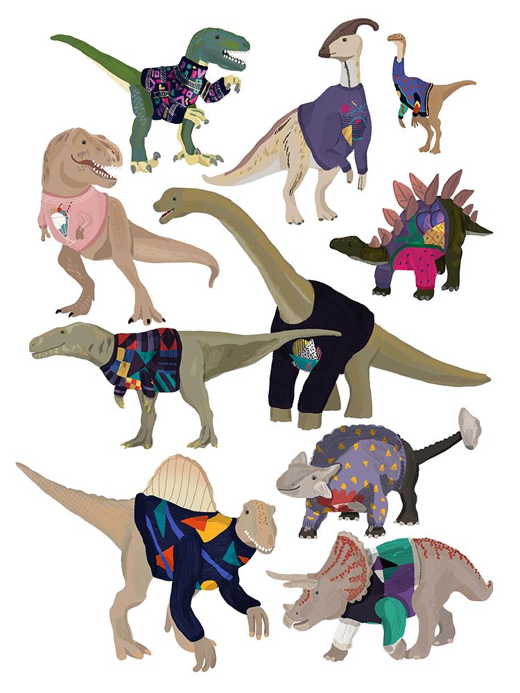 Dinosaurs in 80s Jumpers art print by Hanna Melin for $57.95 CAD