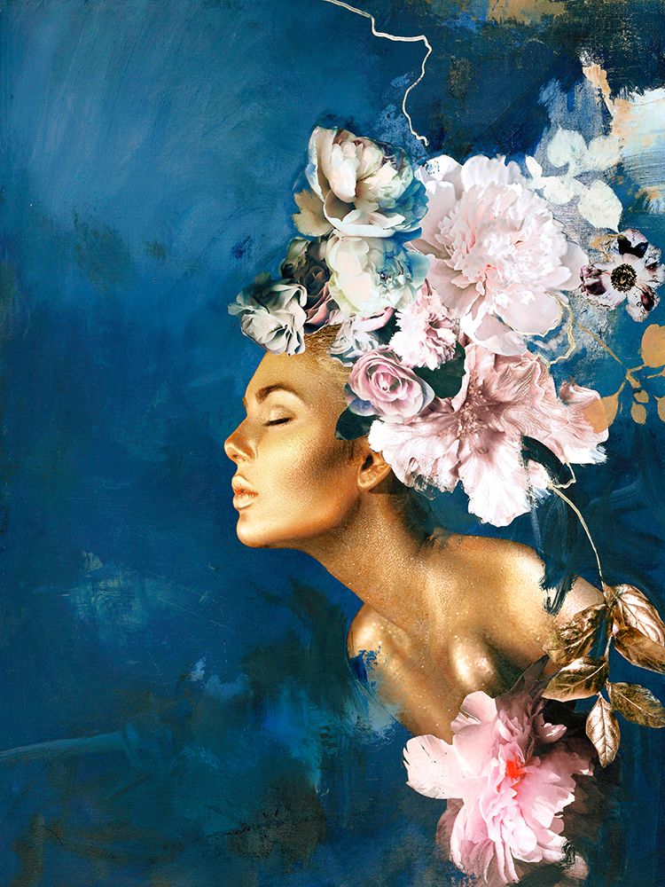 Gold on Blue Couture art print by Design Fabrikken for $57.95 CAD