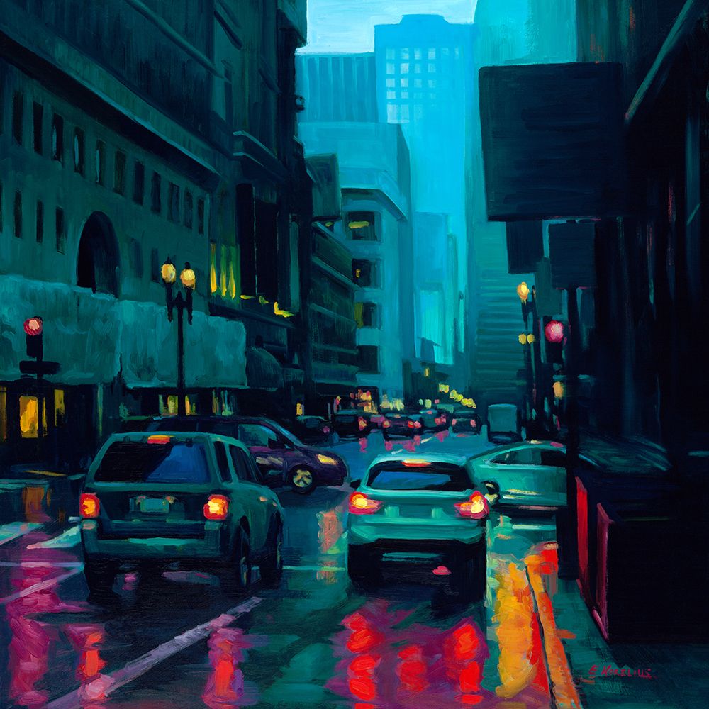 Post Street at Night art print by Erica Pollock Norelius for $57.95 CAD
