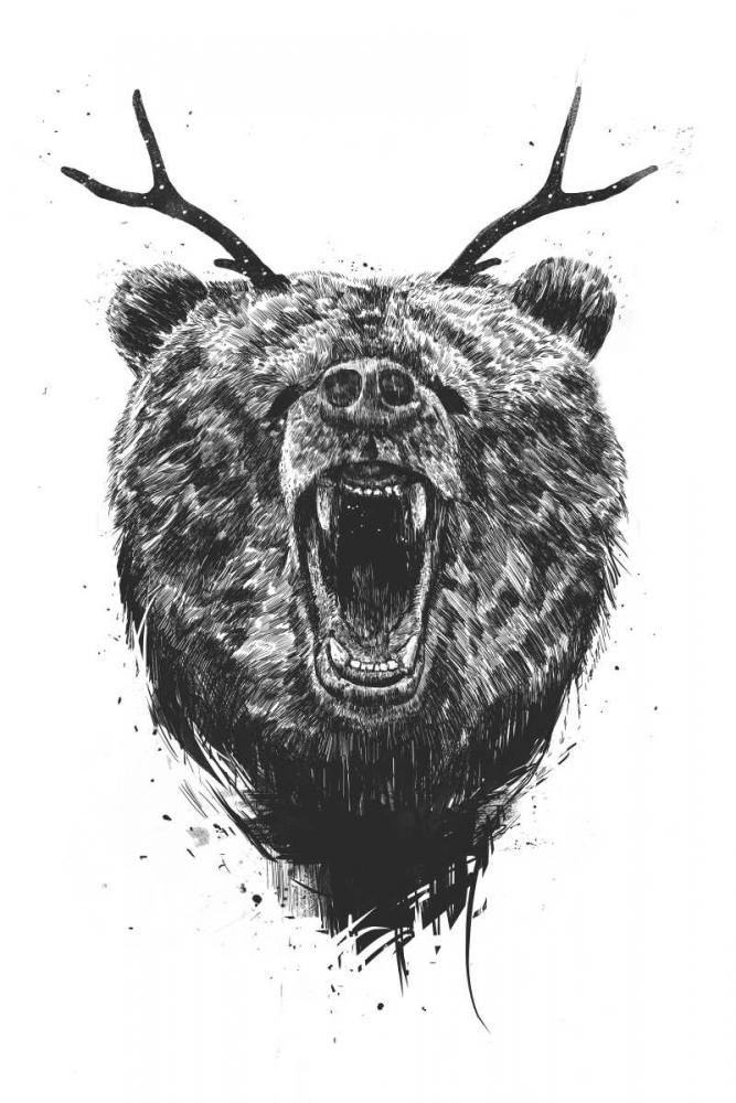 Angry Bear With Antlers art print by Balazs Solti for $57.95 CAD