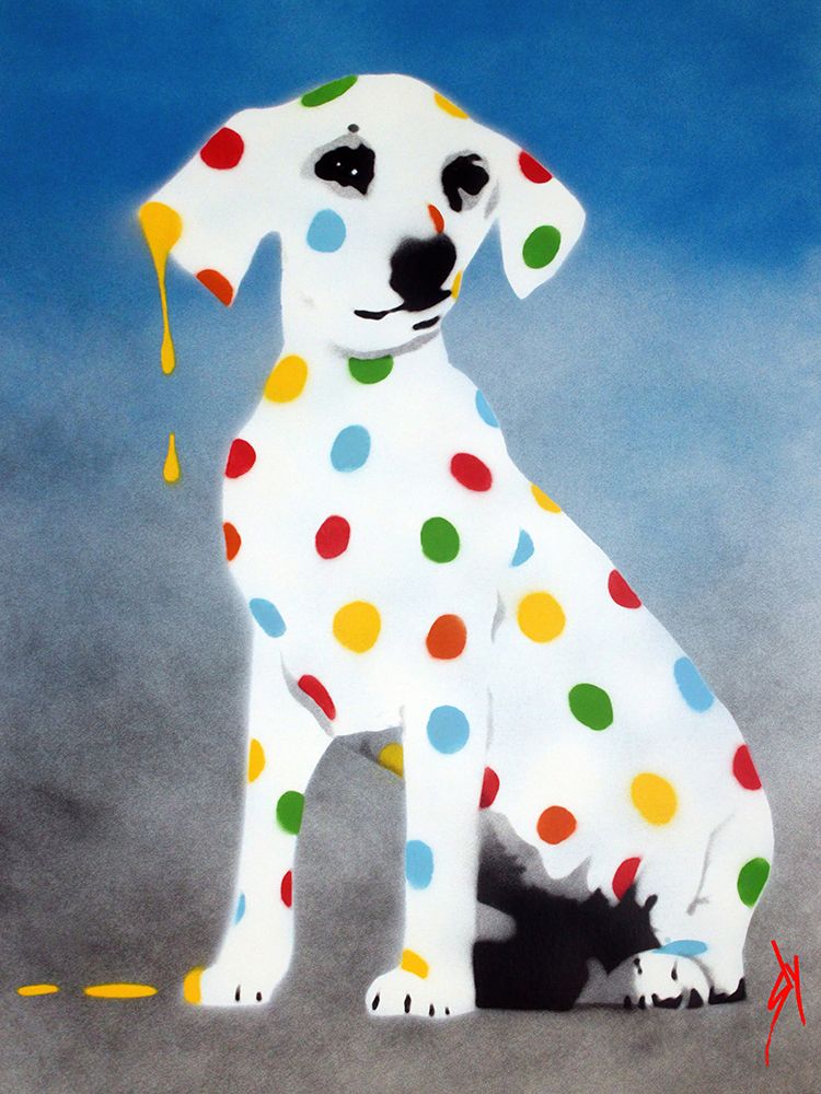 Damiens Dotty Spotty Dawg - Blue art print by Juan Sly for $57.95 CAD