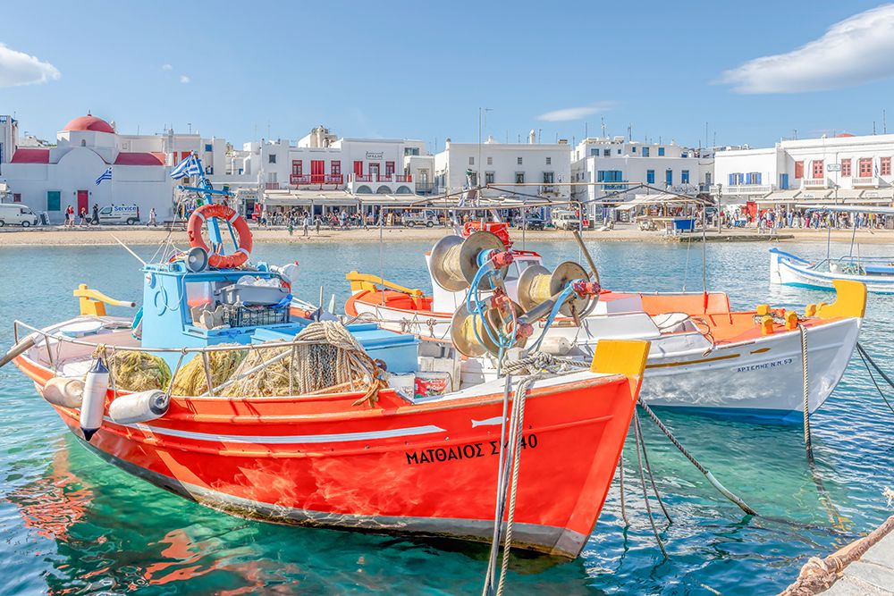 Boats Docked in Mykonos, Greece art print by Richard Silver for $57.95 CAD