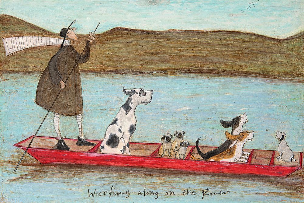 Woofing Along The River art print by Sam Toft for $57.95 CAD
