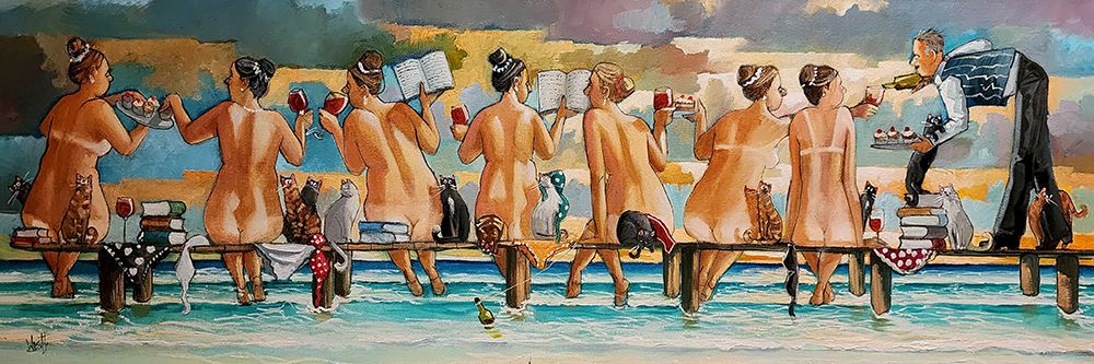 Wine, Books and Cats art print by Ronald West for $57.95 CAD
