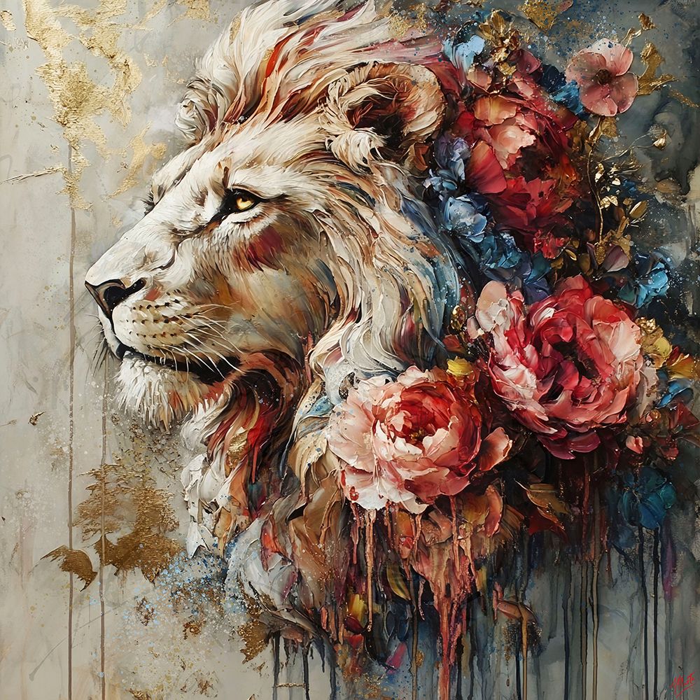 Lion and Flowers III art print by Marta Wiley for $57.95 CAD