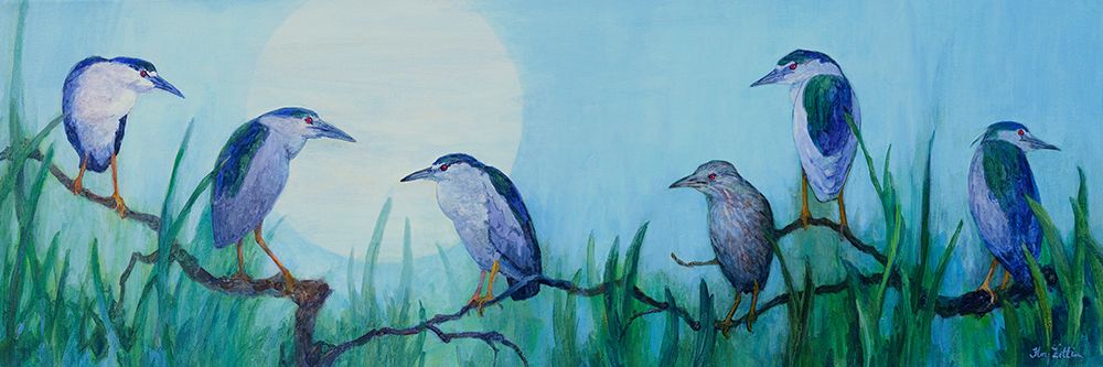 Night Herons And Moon art print by Floy Zittin for $57.95 CAD
