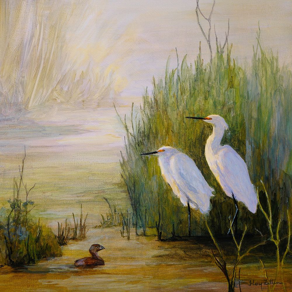 Egrets and Grebe art print by Floy Zittin for $57.95 CAD