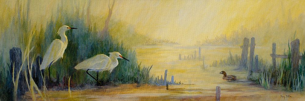 Snowy Egrets and Pilings art print by Floy Zittin for $57.95 CAD
