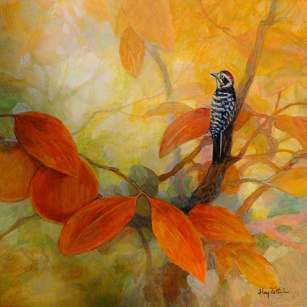 Woodpecker And Persimmons art print by Floy Zittin for $57.95 CAD