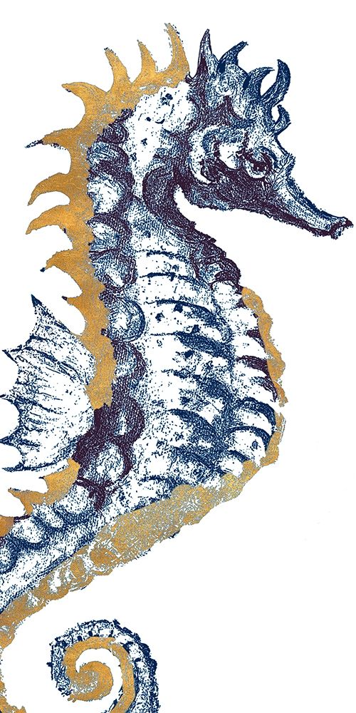 Surf Side Golden Blue Seahorse art print by Patricia Pinto for $57.95 CAD