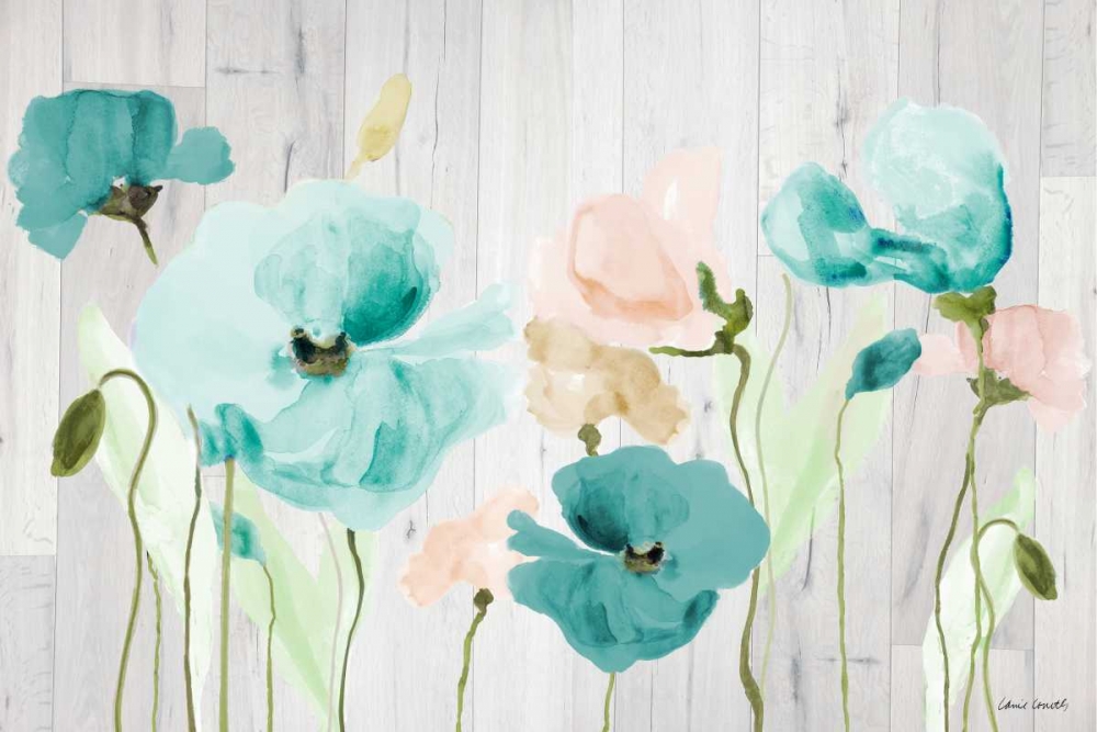 Teal Poppies on Wood art print by Lanie Loreth for $57.95 CAD
