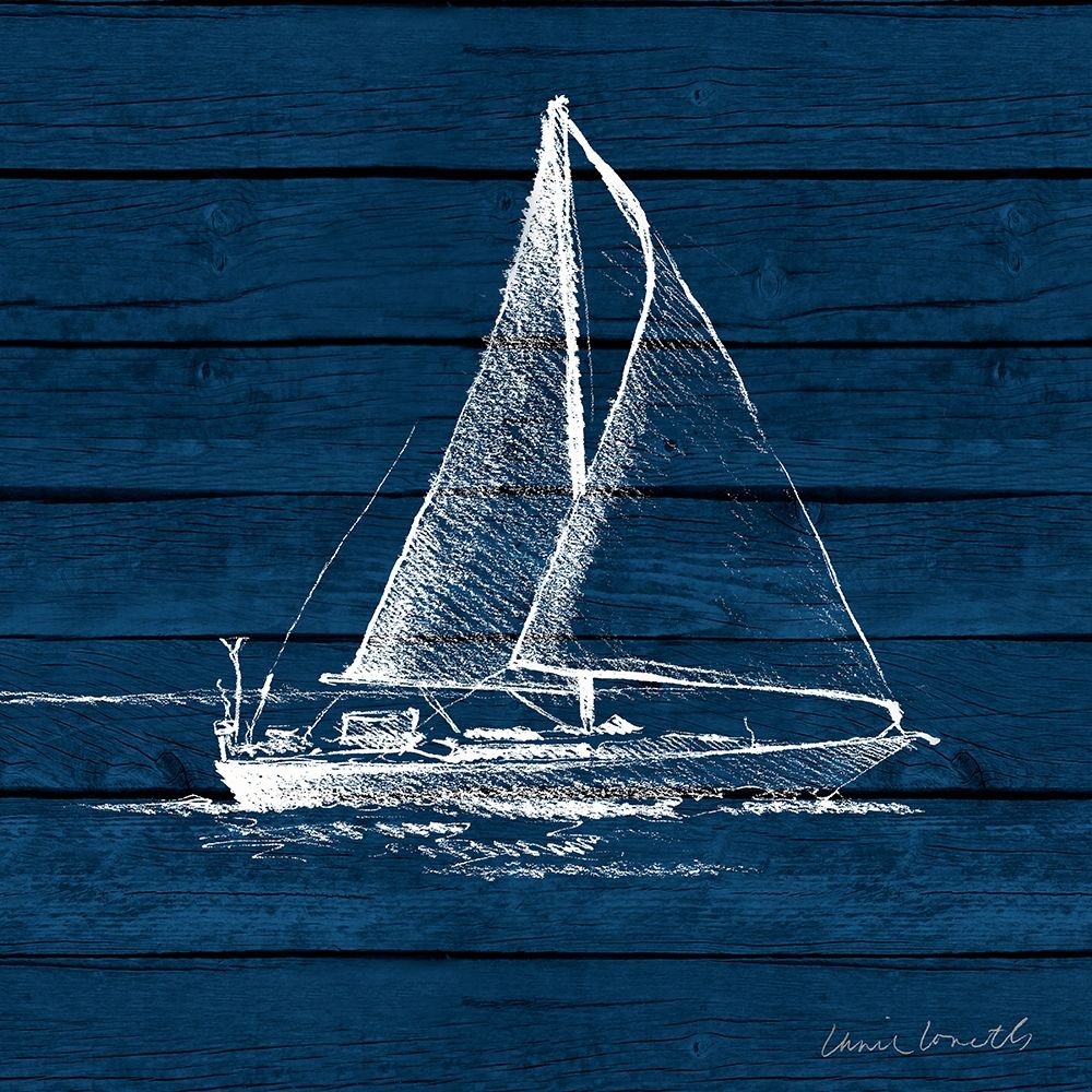Sailboat on Blue Wood art print by Lanie Loreth for $57.95 CAD