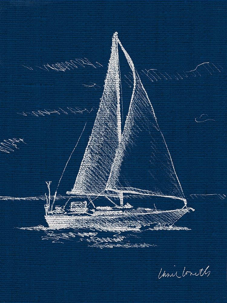 Sail Boat on Blue Burlap I art print by Lanie Loreth for $57.95 CAD