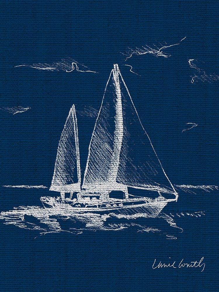 Sail Boat on Blue Burlap II art print by Lanie Loreth for $57.95 CAD