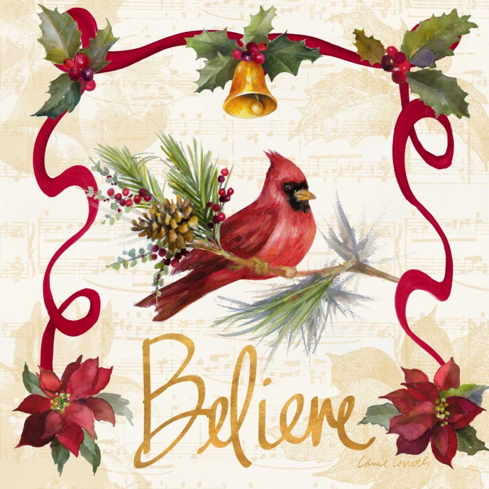 Christmas Poinsettia Ribbon I art print by Lanie Loreth for $57.95 CAD