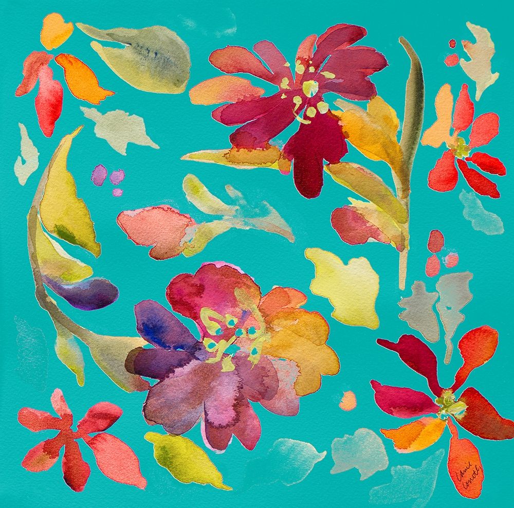 Floral Party On Teal art print by Lanie Loreth for $57.95 CAD