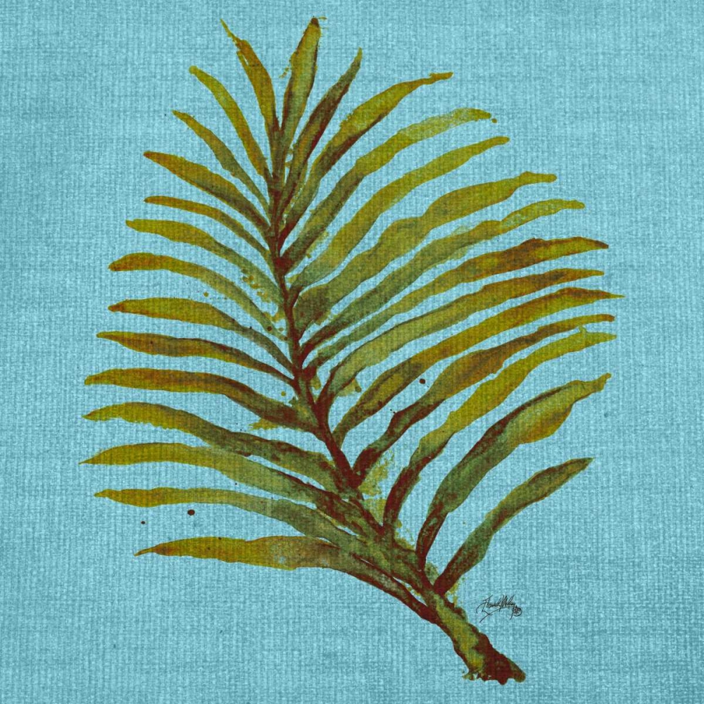 Leaf on Teal Burlap art print by Elizabeth Medley for $57.95 CAD