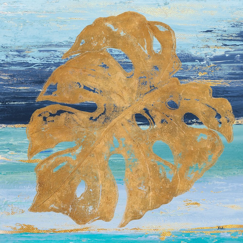 Gold and Teal Leaf Palm II art print by Patricia Pinto for $57.95 CAD