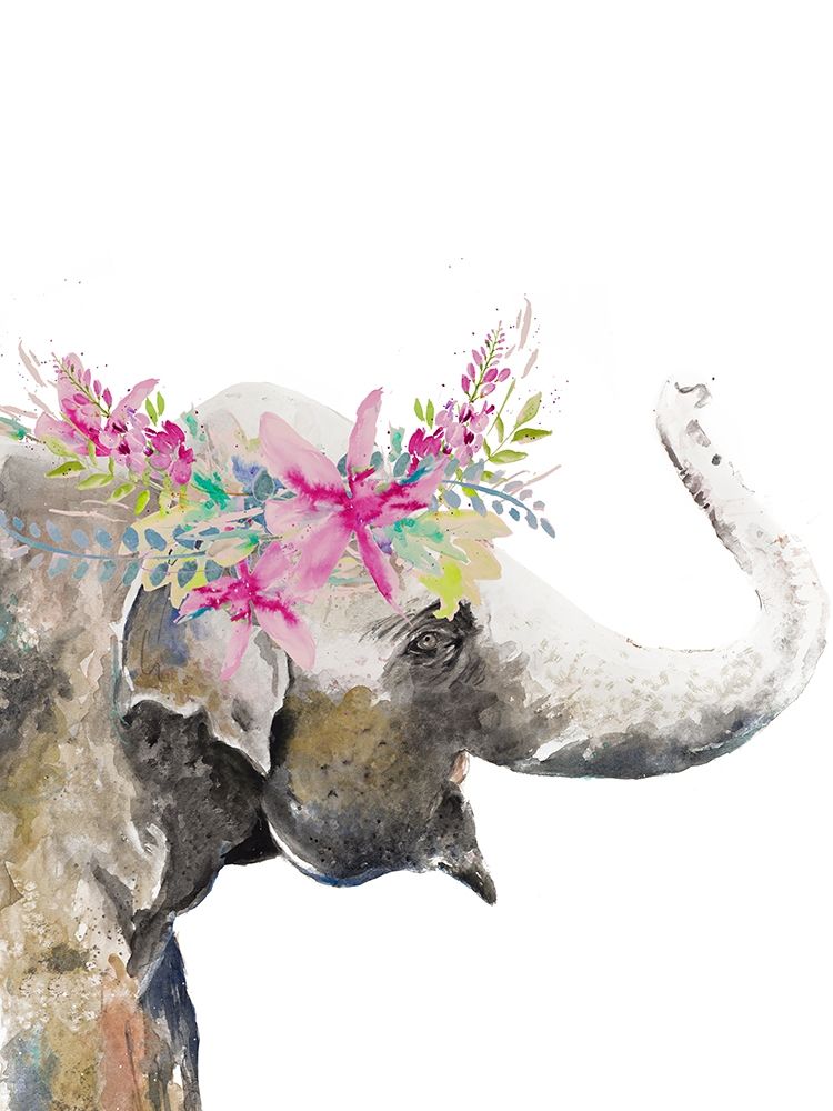 Water Elephant with Flower Crown art print by Patricia Pinto for $57.95 CAD