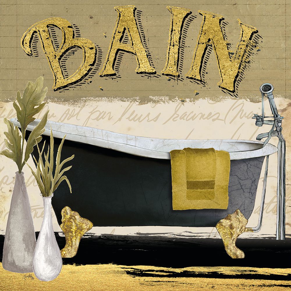 Gold and Black Bath Square I art print by Elizabeth Medley for $57.95 CAD