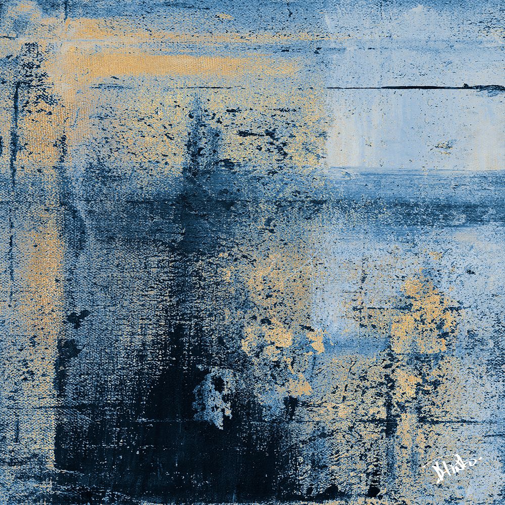 Gold on Blue Squarel II art print by Patricia Pinto for $57.95 CAD