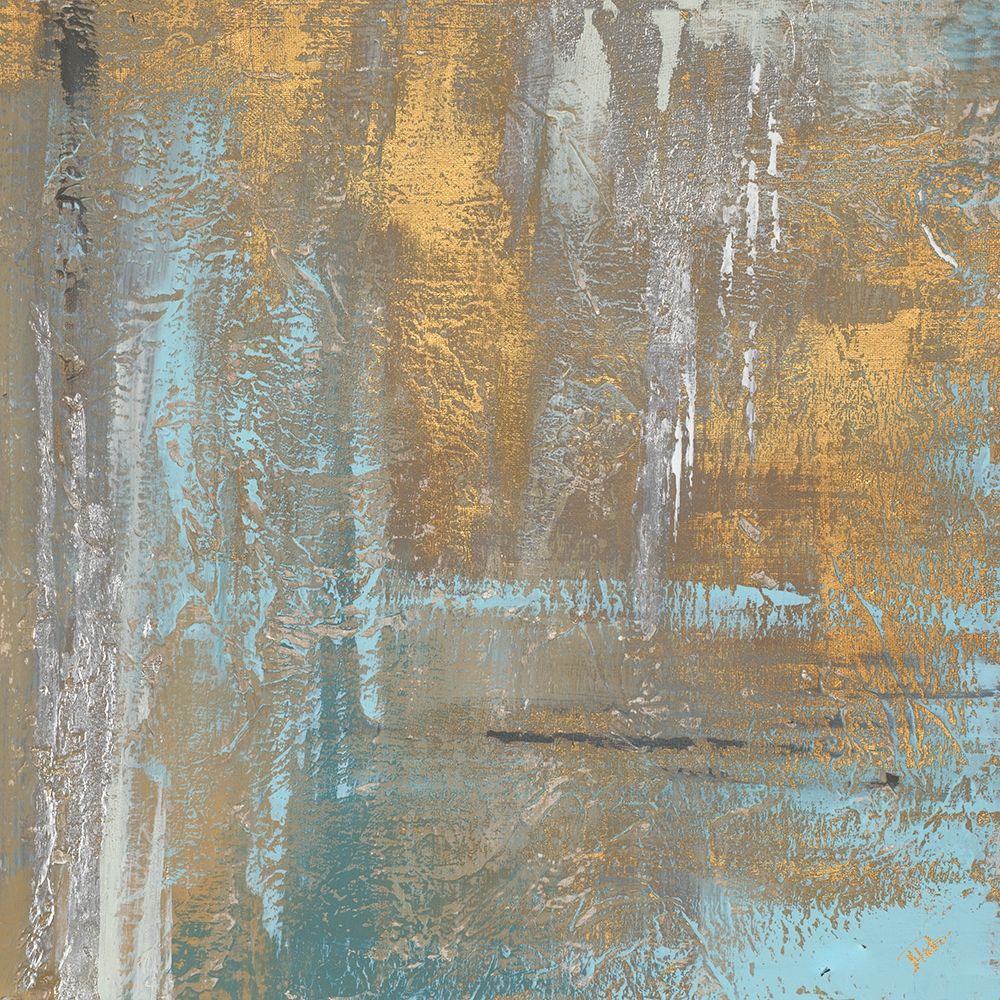 Gold Abstract on Teal art print by Patricia Pinto for $57.95 CAD
