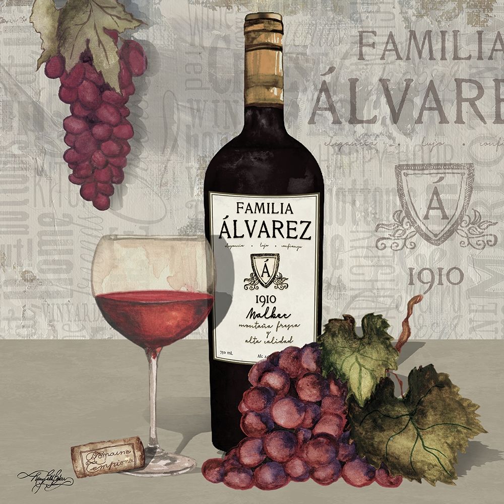 Uncork Wine and Grapes I art print by Mary Beth Baker for $57.95 CAD