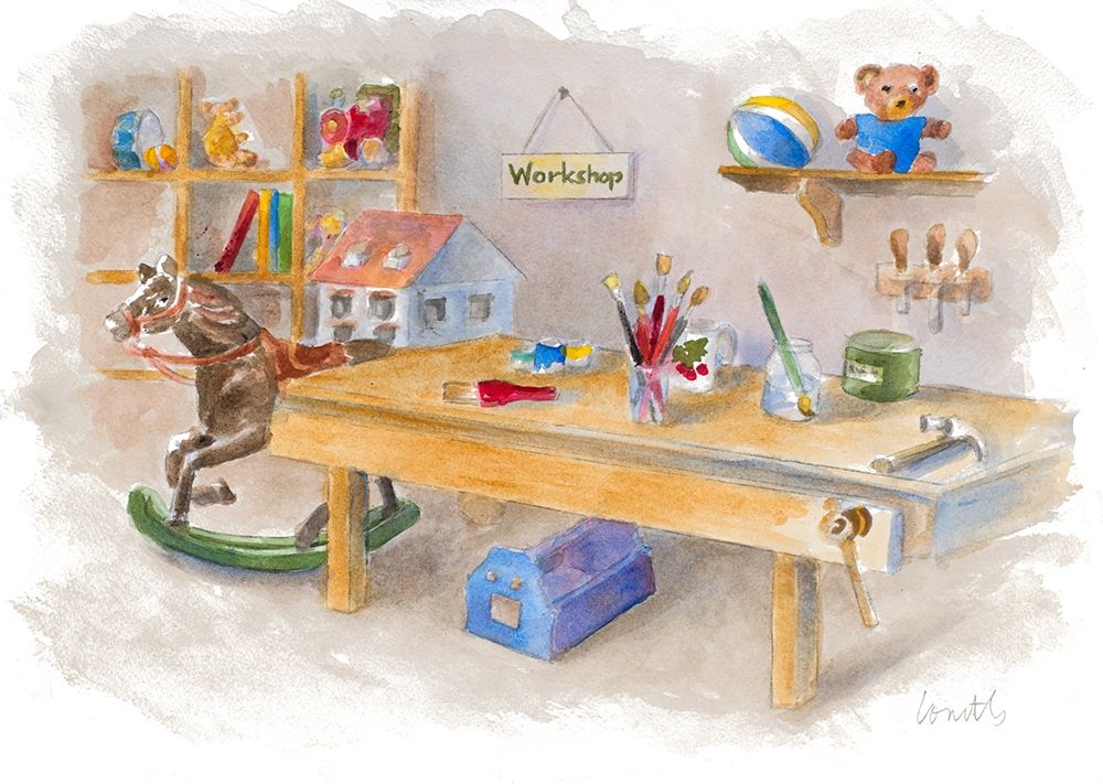 Santas Workshop Scene art print by Lanie Loreth for $57.95 CAD