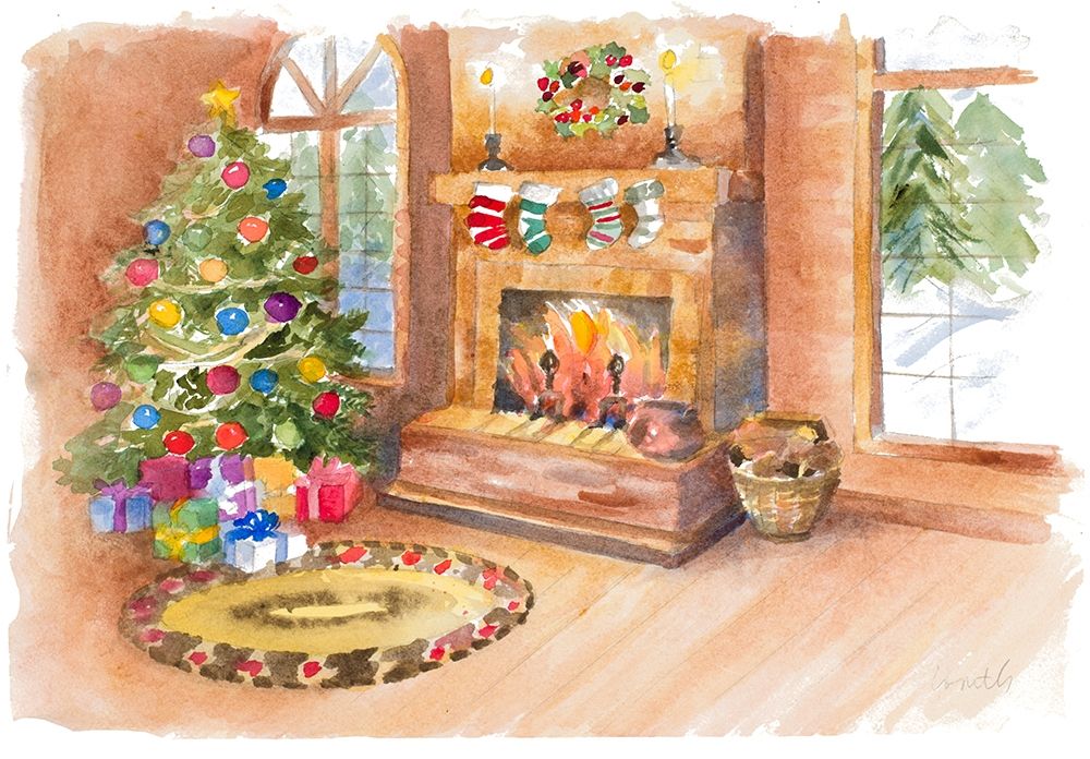 Santas Fireplace and Tree Scene art print by Lanie Loreth for $57.95 CAD