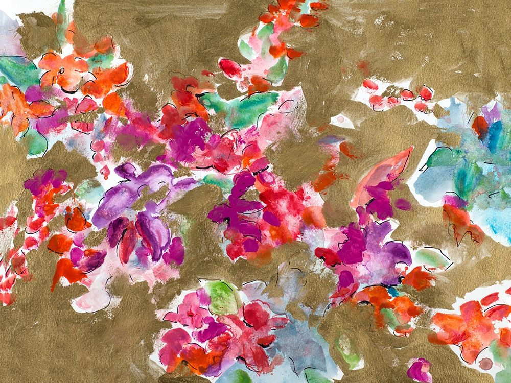 Spring Florals on Gold art print by L. Hewitt for $57.95 CAD
