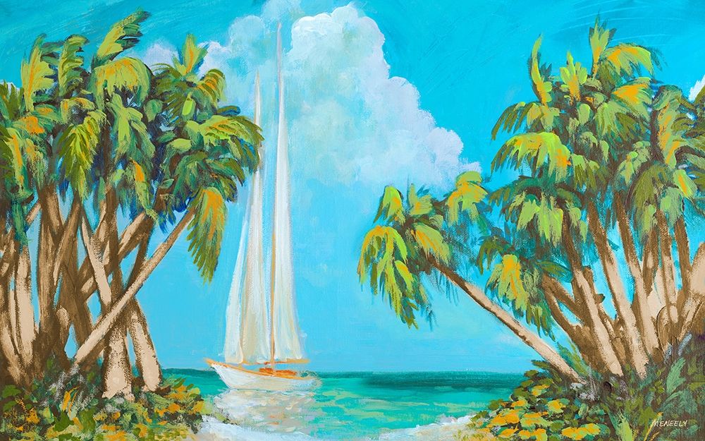 Sailboat among Palms art print by Dan Meneely for $57.95 CAD